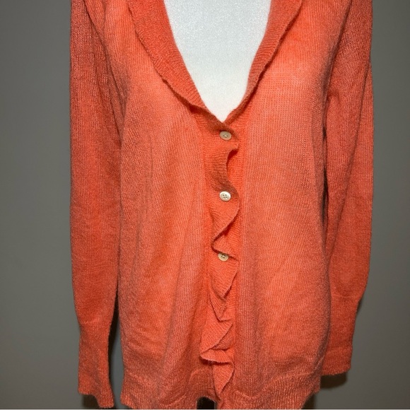 J.Crew Womens Mohair Wool Blend Cardigan Coral Ruffle Size Large Work Casual - Picture 3 of 10